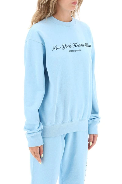 Shop Sporty And Rich Sporty Rich 'ny Health Club' Flocked Sweatshirt In Blue