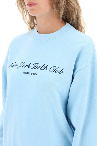 Shop Sporty And Rich Sporty Rich 'ny Health Club' Flocked Sweatshirt In Blue