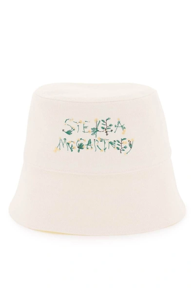 Shop Stella Mccartney Bucket Hat With Floral Logo Embroidery In White