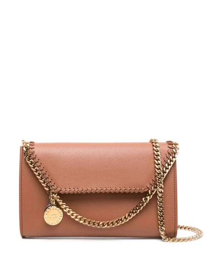 Shop Stella Mccartney Mirum Falabella Shoulder Bag With Logo Charm In Brown
