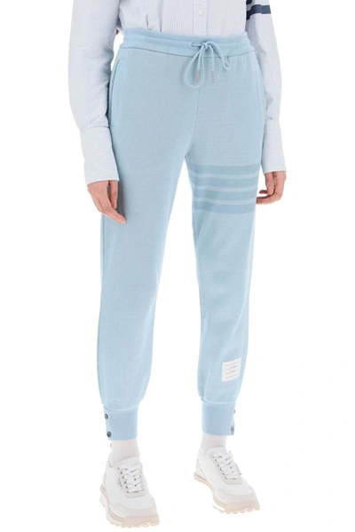 Shop Thom Browne 4-bar Joggers In Cotton Knit In Blue
