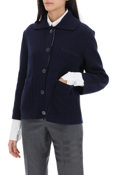 Shop Thom Browne Cotton-cashmere Knit Jacket In Blue
