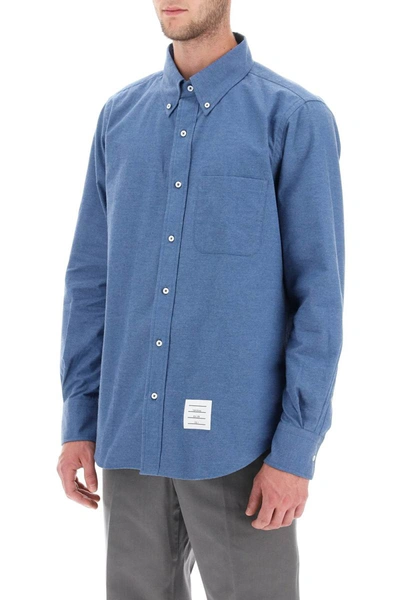 Shop Thom Browne Flannel Shirt With Back Tricolor Band In Blue
