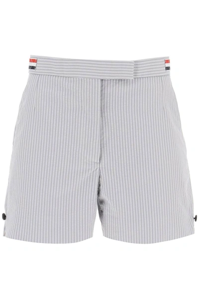 Shop Thom Browne Seersucker Tailoring Shorts In Grey