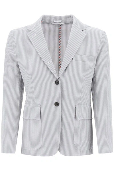 Shop Thom Browne Seersucker Single-breasted Jacket In Grey