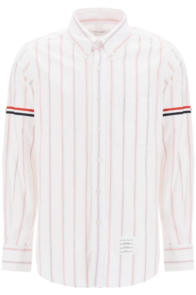 Shop Thom Browne Striped Oxford Button-down Shirt With Armbands In White