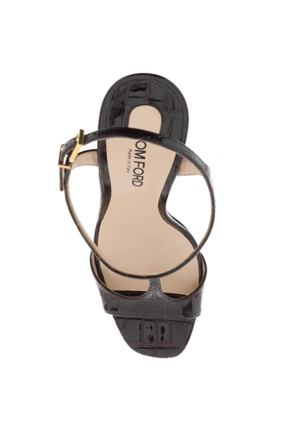 Shop Tom Ford Angelina Sandals In Croco-embossed Glossy Leather In Brown