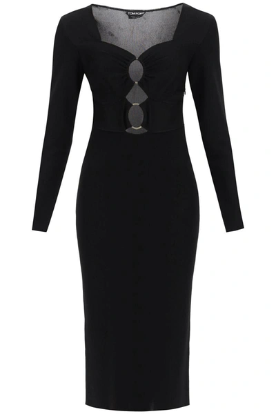 Shop Tom Ford Knitted Midi Dress With Cut-outs In Black
