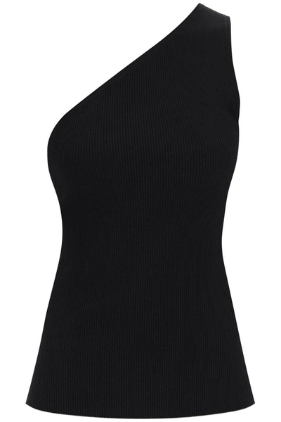 Shop Totême Toteme One-shoulder Top In Ribbed Knit In Black