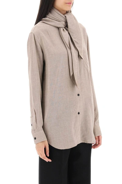 Shop Totême Toteme Scarf Collar Shirt In Beige