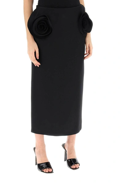 Shop Valentino Garavani Crepe Couture Pencil Skirt With Rose Appliqués In Black
