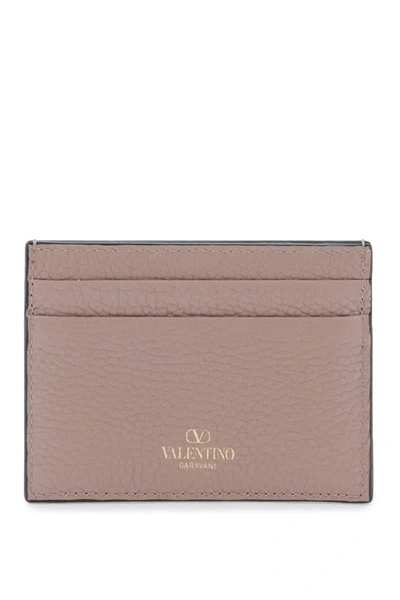 Shop Valentino Garavani Rockstud Leather Card Holder In Neutro