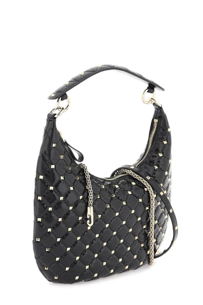 Shop Valentino Garavani Small Leather 'rockstud Spike' Hobo Bag In Black