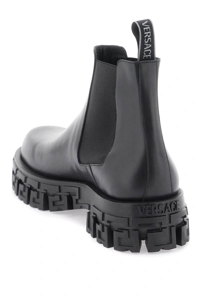 Shop Versace 'greca Portico' Chelsea Boots In Black