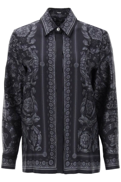 Shop Versace Barocco Shirt In Crepe De Chine In Multicolor