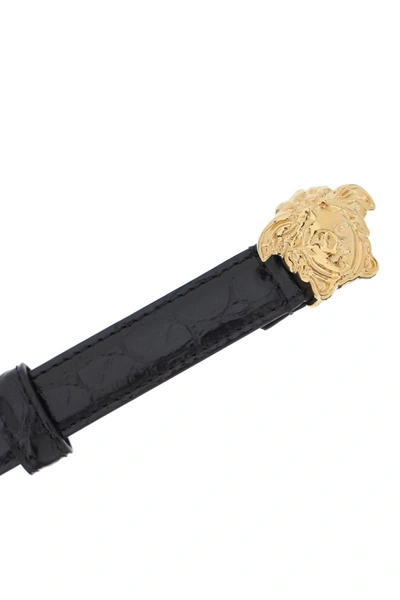 Shop Versace La Medusa Croco-embossed Belt In Black
