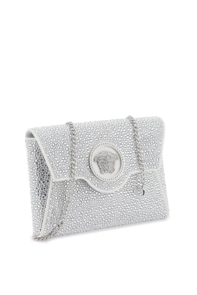 Shop Versace La Medusa Envelope Clutch With Crystals In Silver