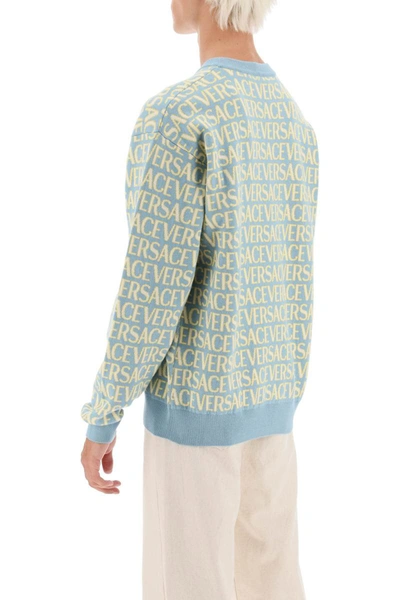 Shop Versace Monogram Cotton Sweater In Blue