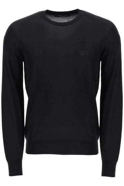 Shop Versace Pullover With Medusa Embroidery In Black