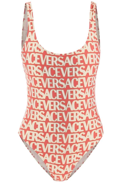 Shop Versace Allover One-piece Swimwear In Fuchsia