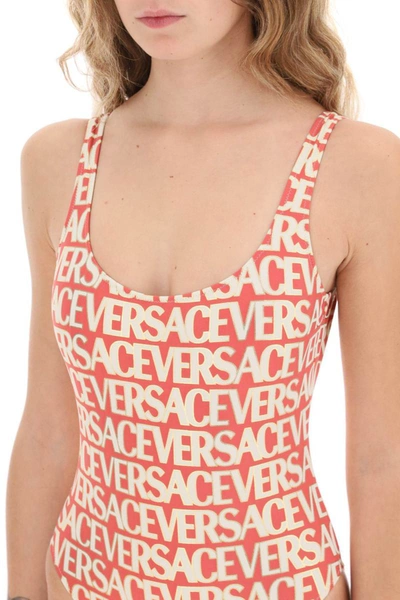 Shop Versace Allover One-piece Swimwear In Fuchsia