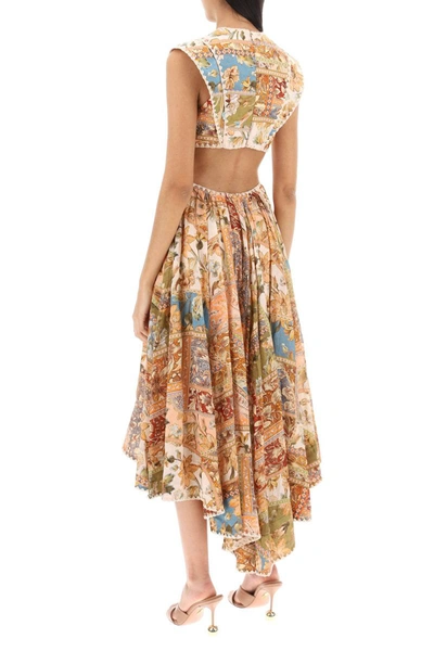 Shop Zimmermann Chintz Asymmetric Cut-out Dress In Multicolor