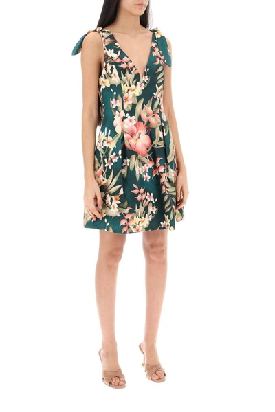 Shop Zimmermann Lexi Tie Mini Floral Dress In Green