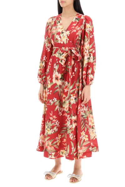 Shop Zimmermann Lexi Wrap Dress With Floral Pattern In Red