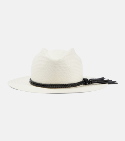 Shop Max Mara Elfi Leather-trimmed Straw Boater Hat In Neutrals