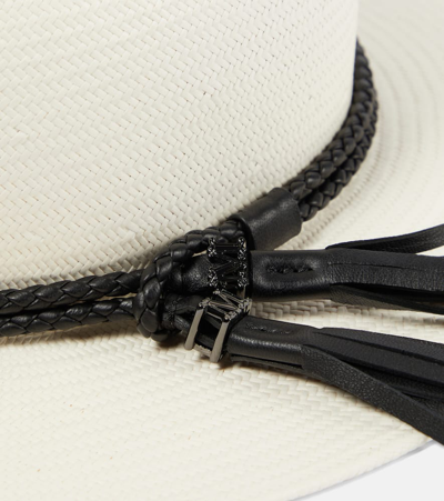 Shop Max Mara Elfi Leather-trimmed Straw Boater Hat In Neutrals
