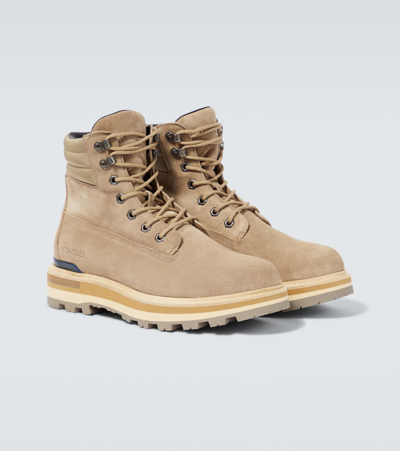 Shop Moncler Peka Suede Ankle Boots In Brown