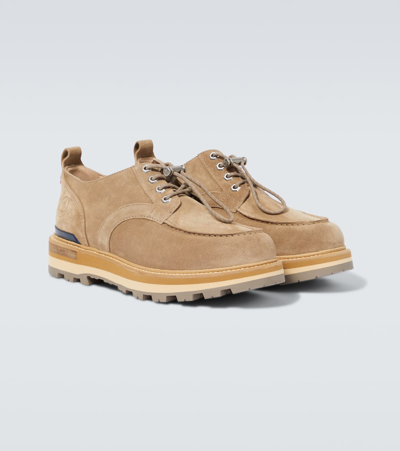 Shop Moncler Peka City Suede Derby Shoes In Brown
