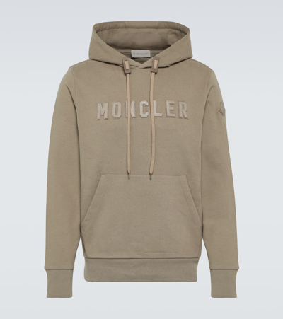 Shop Moncler Logo Cotton Jersey Hoodie In Brown