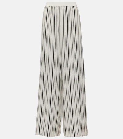 Shop Joseph Hulin Striped Silk Crêpe Wide-leg Pants In White