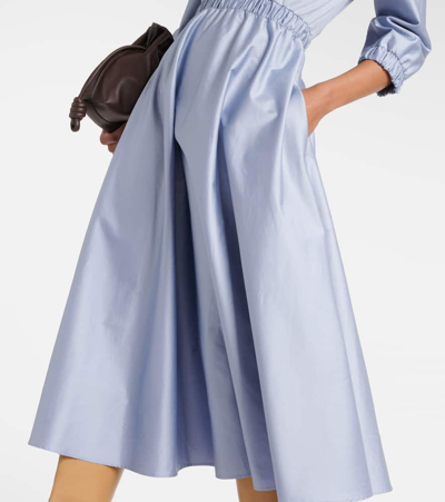 Shop Max Mara Maggio Pleated Cotton Midi Dress In Blue