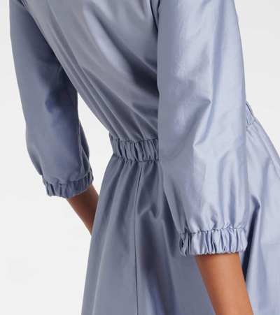 Shop Max Mara Maggio Pleated Cotton Midi Dress In Blue
