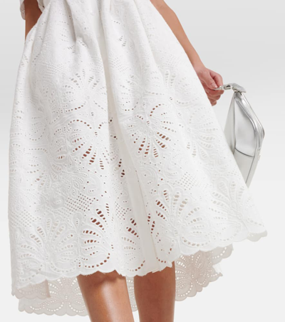 Shop Self-portrait Embroidered Cotton Midi Dress In White