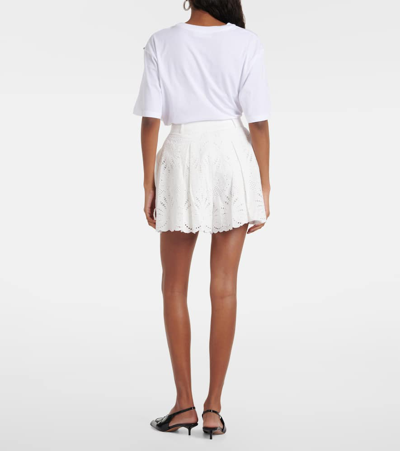 Shop Self-portrait High-rise Embroidered Cotton Shorts In White