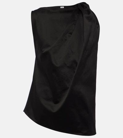 Shop Totême Draped Cotton And Linen Top In Black