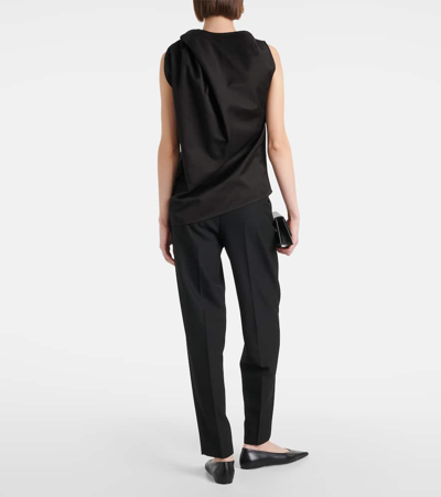 Shop Totême Draped Cotton And Linen Top In Black