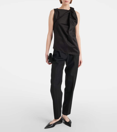 Shop Totême Draped Cotton And Linen Top In Black