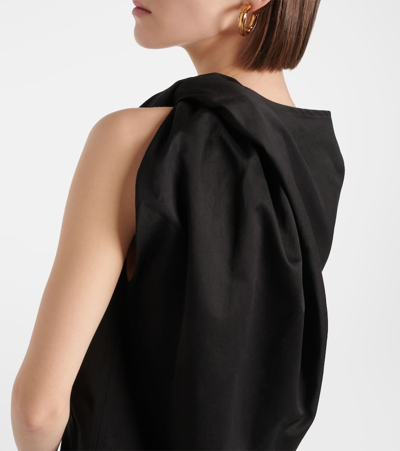 Shop Totême Draped Cotton And Linen Top In Black