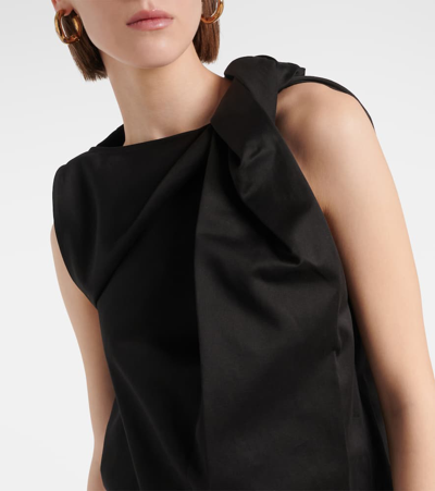 Shop Totême Draped Cotton And Linen Top In Black