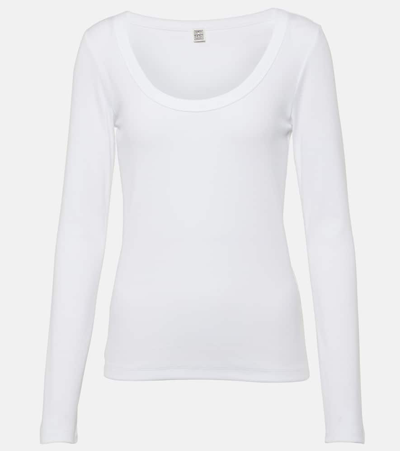 Shop Totême Ribbed-knit Cotton Jersey Top In White