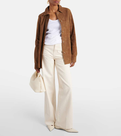 Totême Womens Ecru Ribbed Scoop-neck Stretch-wool Blend Top In White