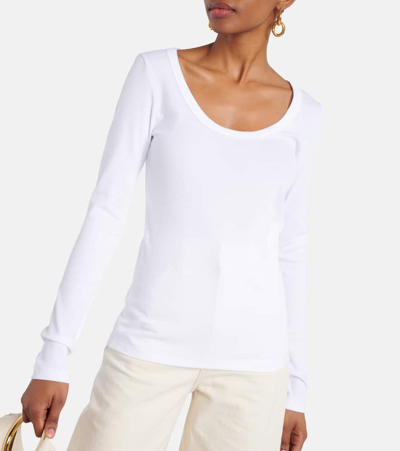 Totême Womens Ecru Ribbed Scoop-neck Stretch-wool Blend Top In White