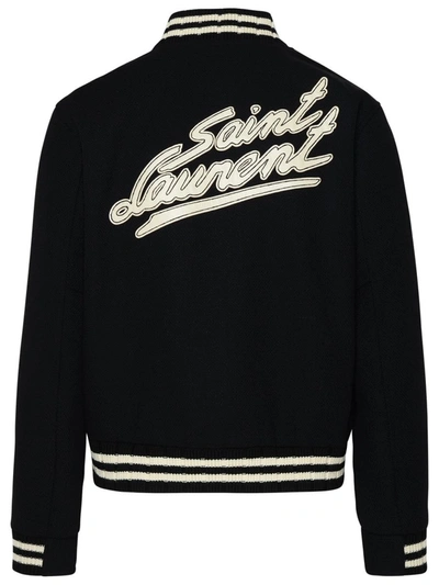 Shop Saint Laurent Black Wool Bomber Jacket