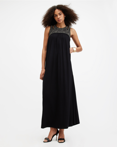 Shop Allsaints Arizona Embellished Cut-out Maxi Dress In Black
