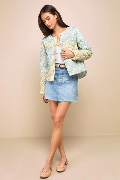 Shop Lulus Warmest Darling Blue And Yellow Floral Print Quilted Jacket