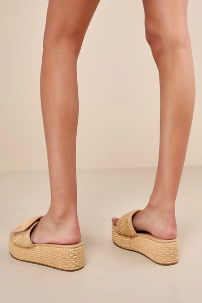Shop Lulus Evolet Natural Raffia Platform Slide Sandals In Beige